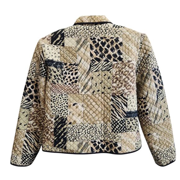 Coldwater Creek Silk Quilted Blazer-Patchwork-Animal Print-Earth Tones-Office-6 - Picture 7 of 11